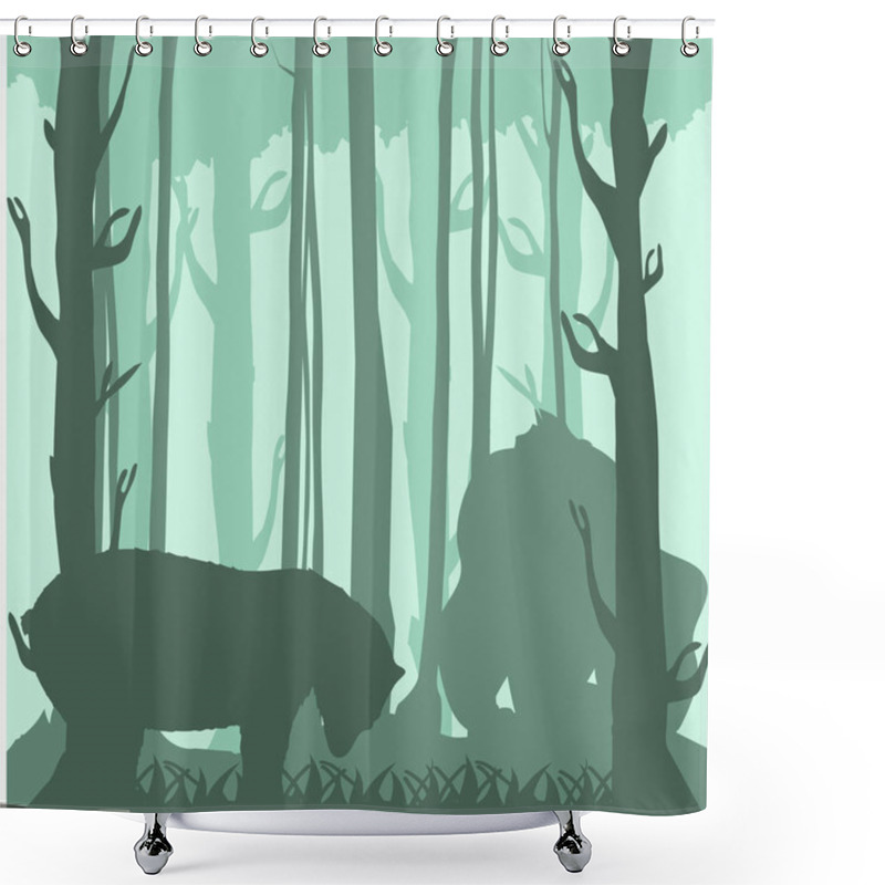 Personality  Bear And Gorilla  Silhouettes  In The Forest Shower Curtains