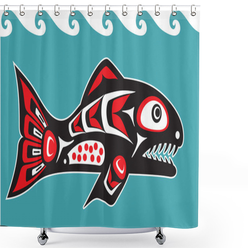 Personality  Fish - Salmon - Native American Style Vector Shower Curtains