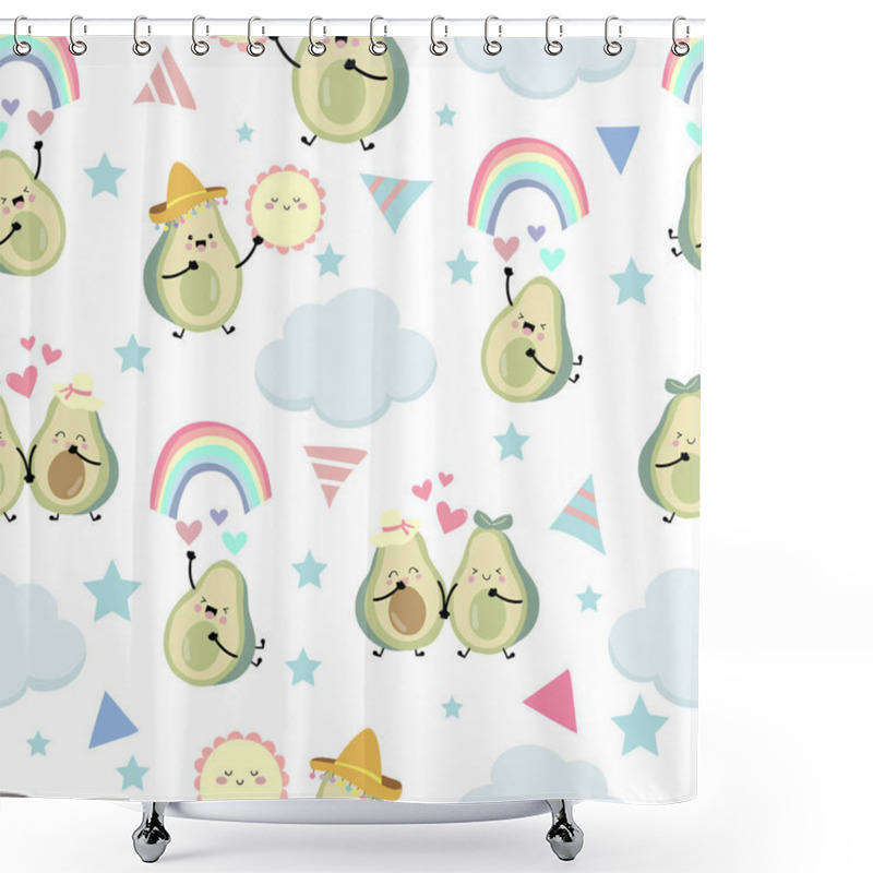 Personality  Green Blue Avocado Seamless Pattern With Rainbow And Heart.Avoca Shower Curtains