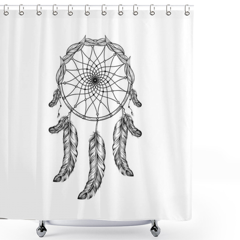 Personality  Dream Catcher With Feathers And Leafs  In Line Art Style, High D Shower Curtains