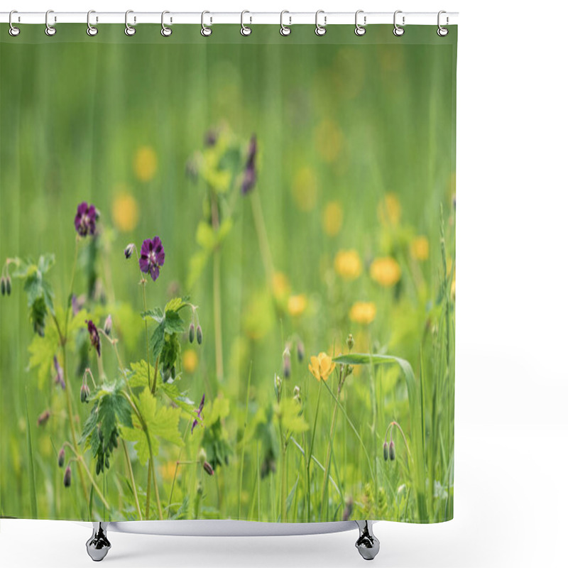 Personality  Spring Meadow With Flowers Selective Focus Shower Curtains