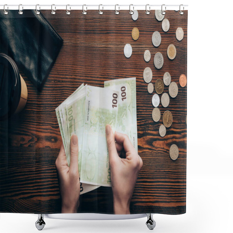 Personality  Hands With Banknotes And Coins Shower Curtains