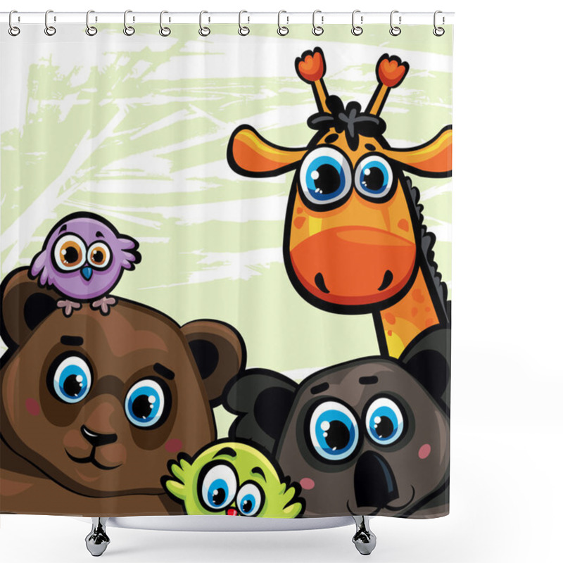 Personality  Group Of Animal - Bear, Giraffe, Koala And Birds Shower Curtains