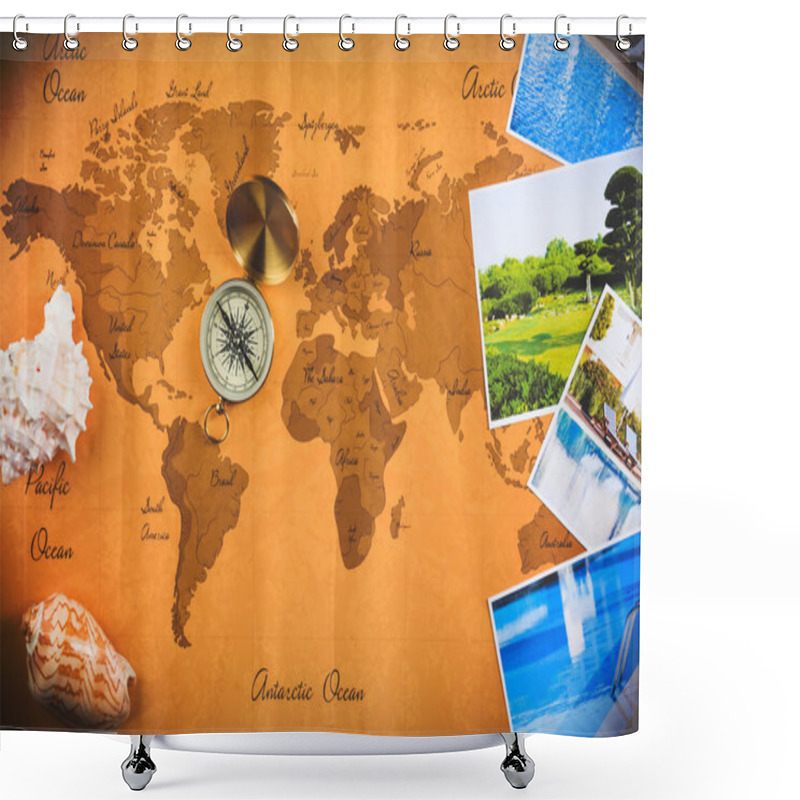 Personality  Marine Composition With Compass And Cards On Table Close Up Shower Curtains