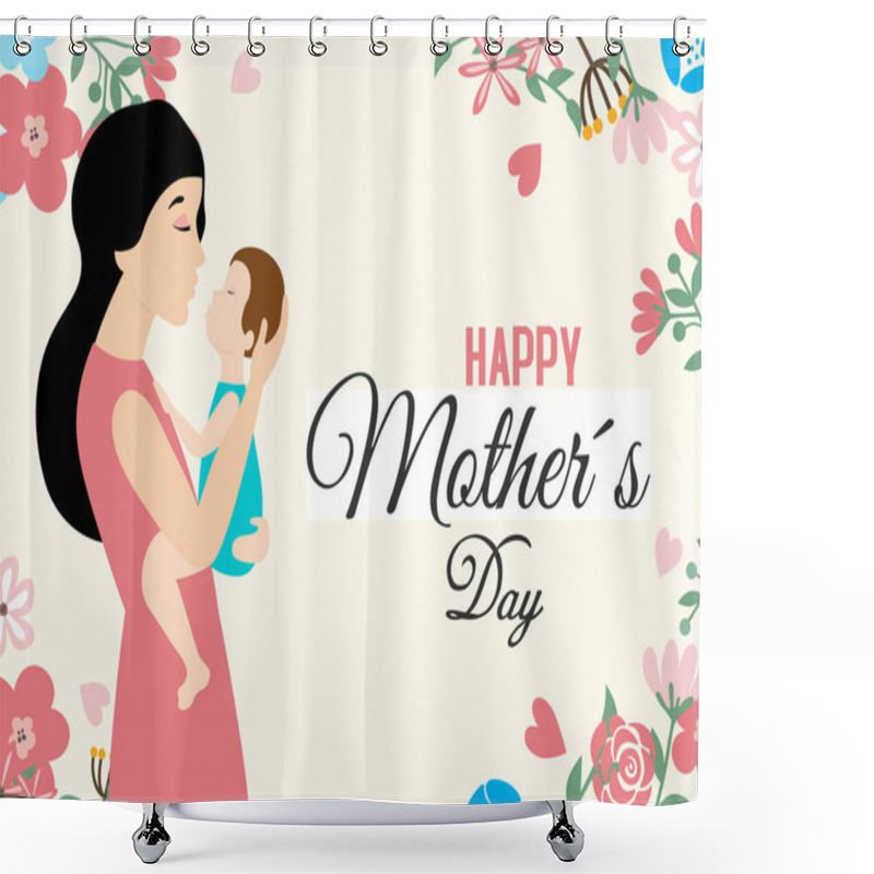 Personality  Happy Mother's Day. Mom Holding The Baby In Her Arms Shower Curtains