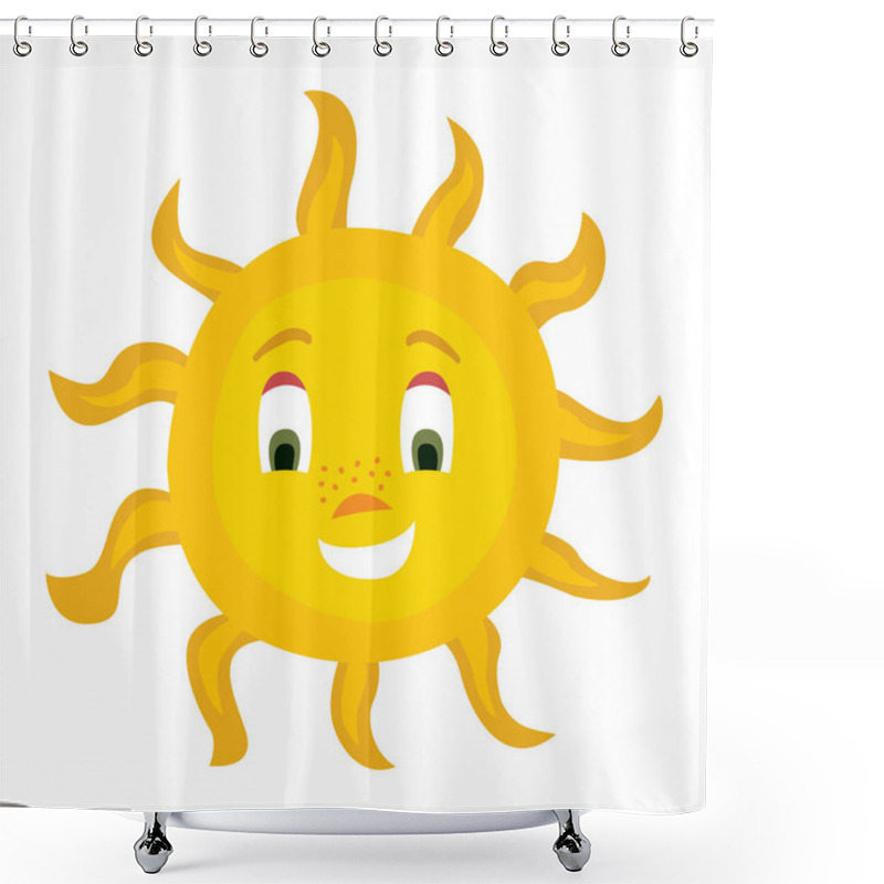 Personality  Funny Smiling Sun Illustration Isolated On White Background. Shower Curtains