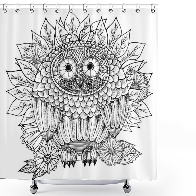 Personality  Hand Drawn Illustration Of Owl In Zentangle Style Shower Curtains