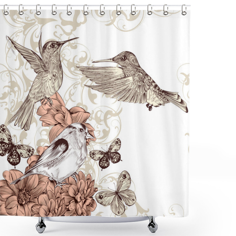 Personality  Vector Background  With Birds And  Butterflies Shower Curtains