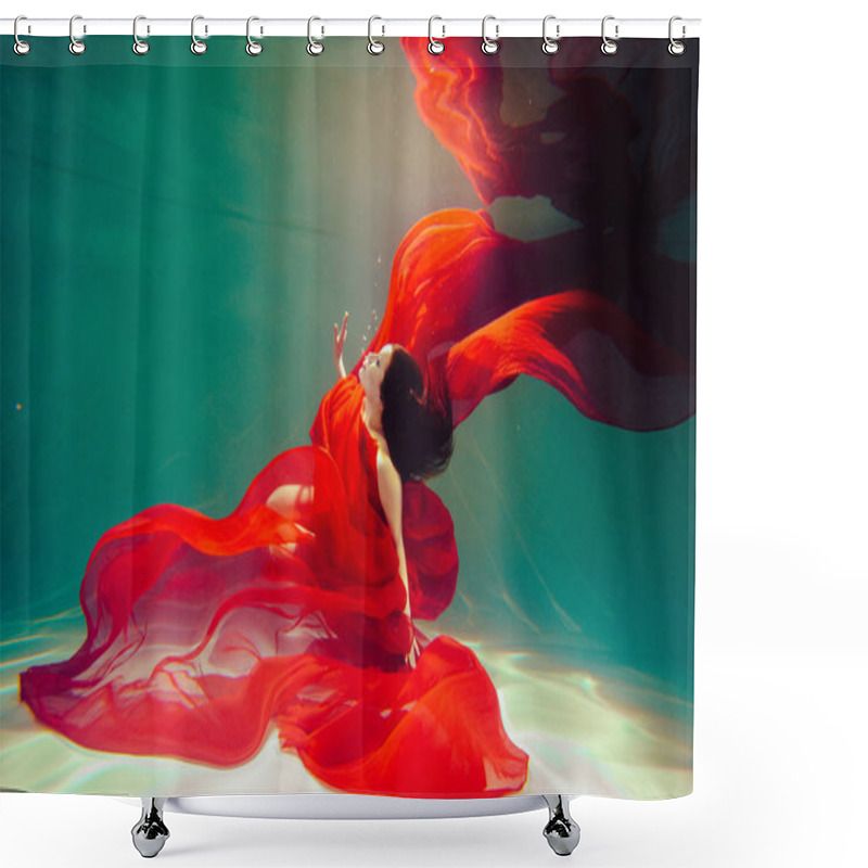 Personality  Pregnant Girl Swims Underwater In Red Dress Shower Curtains