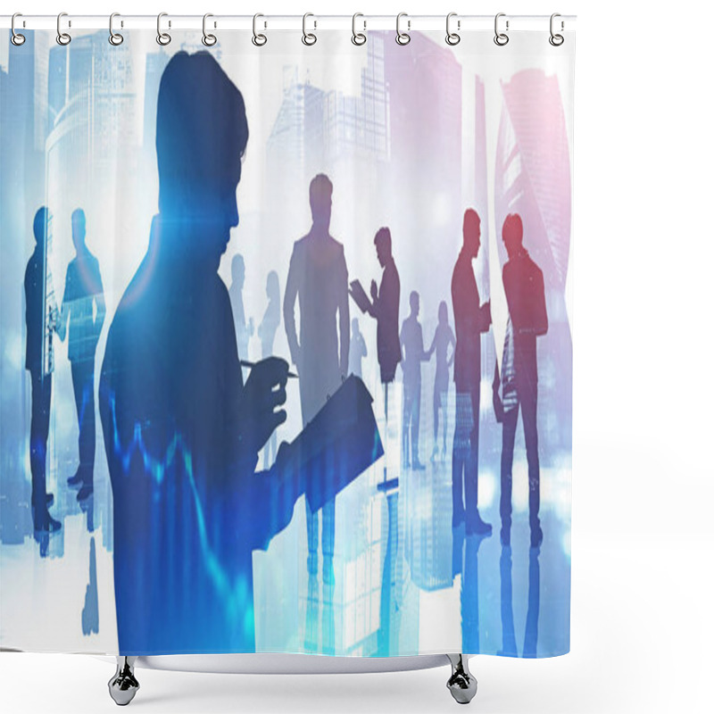 Personality  Man With Clipboard And His Business Team. Graph Shower Curtains