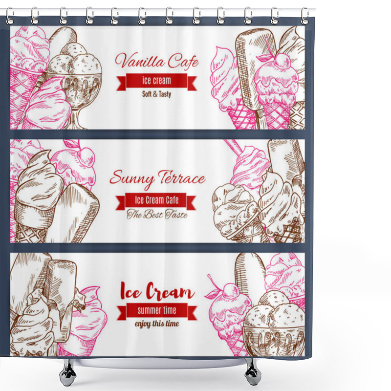 Personality  Ice Cream Vector Banners Sketch Set Shower Curtains