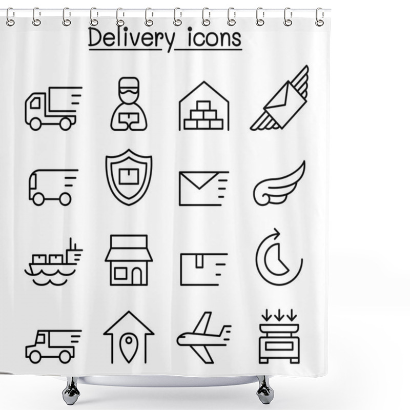 Personality  Delivery & Logistic Icon Set In Thin Line Style Shower Curtains