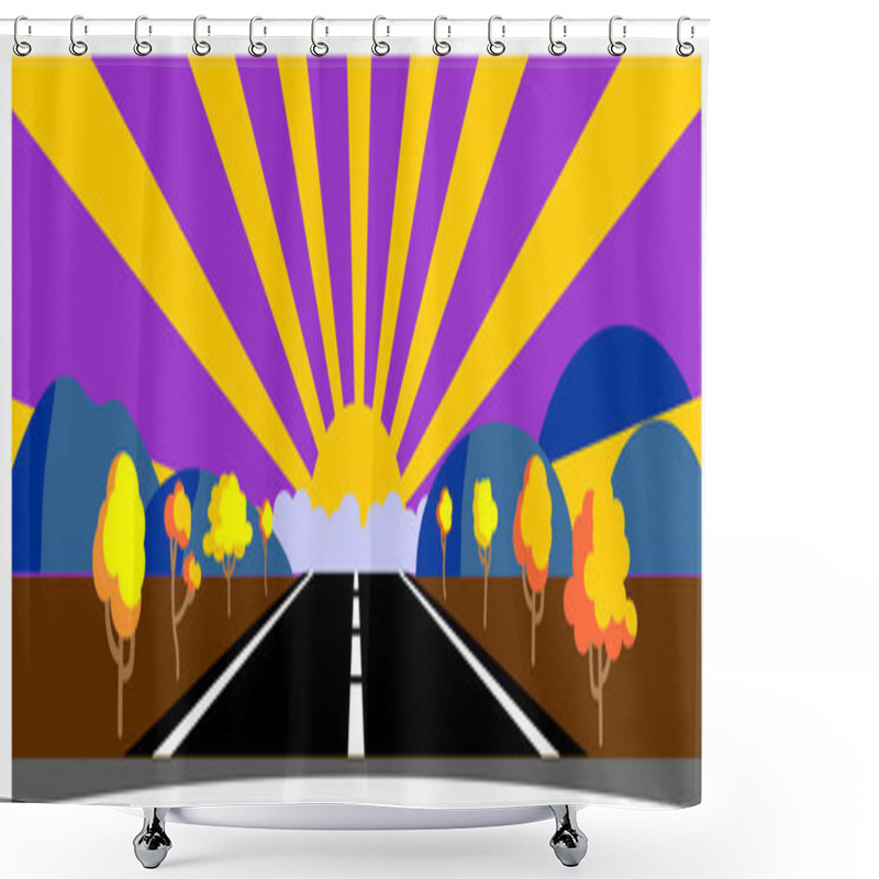 Personality  Autumn Landscape With Bright Orange Trees Along The Road,  Mount Shower Curtains