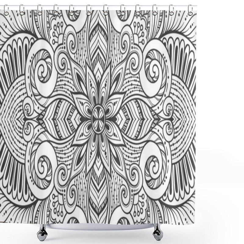 Personality  Asian Ethnic Floral Retro Doodle Black And White Background Pattern In Vector. Islam, Arabic, Indian, Ottoman Motifs Design Tribal Pattern. Zentangle Circles For Printing On Fabric Or Paper. Shower Curtains