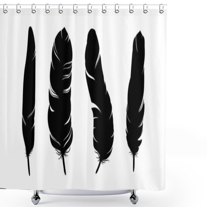 Personality  Bird Feather Silhouette. Decorative Set Of Feathers Isolated In White Background. Vector Illustration Shower Curtains