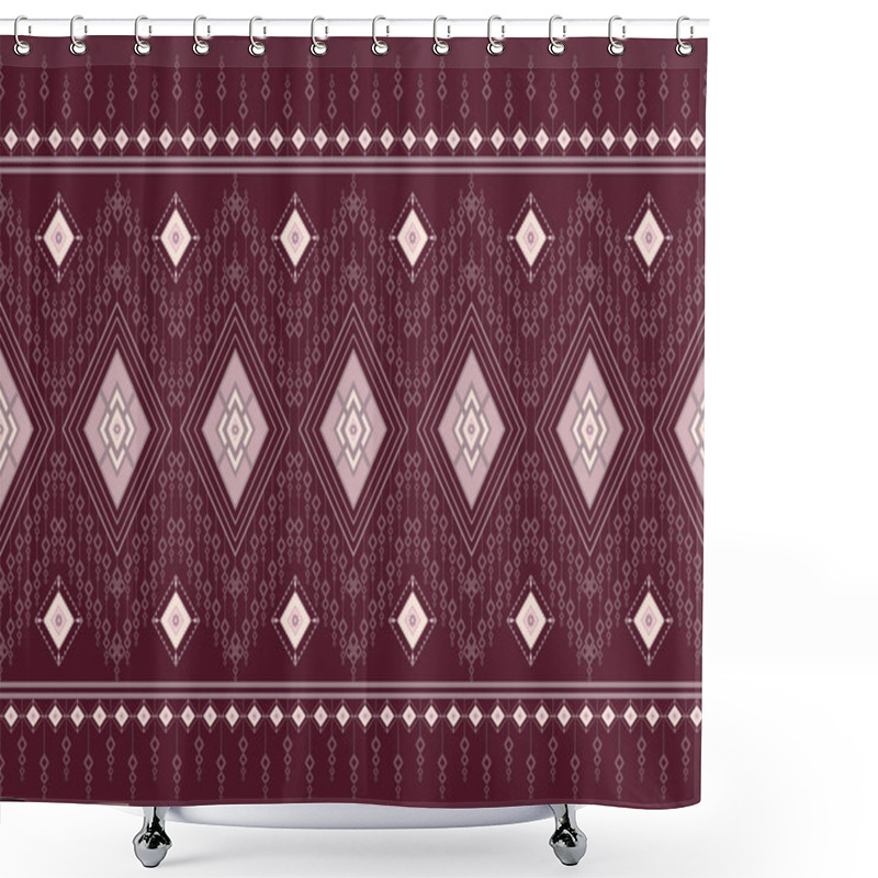 Personality  Seamless Traditional Thai Fabric Pattern, Geometric Ethnic Border Design, Burgundy And Pink Diamond Pattern, Paisley Flower Textile Motif Shower Curtains