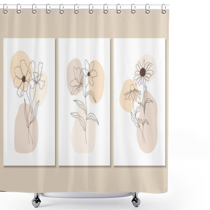 Personality  Set Of Three Abstract Botanical Posters, Vector Illustration Shower Curtains