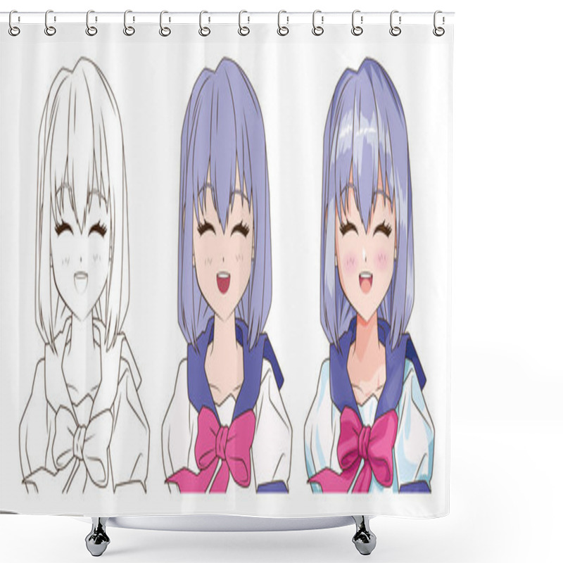 Personality  Drawing Process Of Young Woman Anime Style Character Shower Curtains