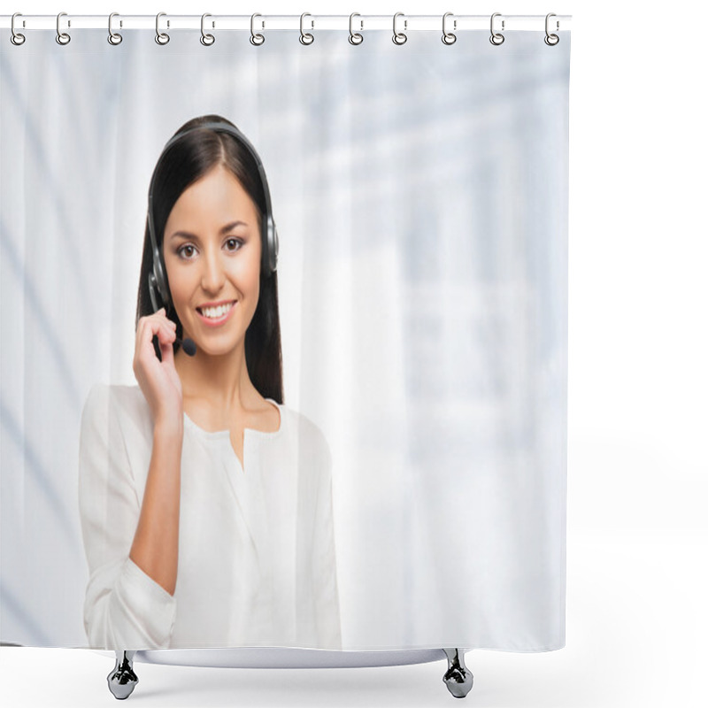 Personality  Young Female Customer Support Operator Shower Curtains