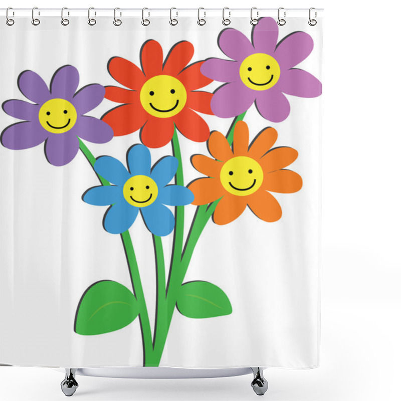 Personality  Flowers With Happy Smiling Faces Shower Curtains