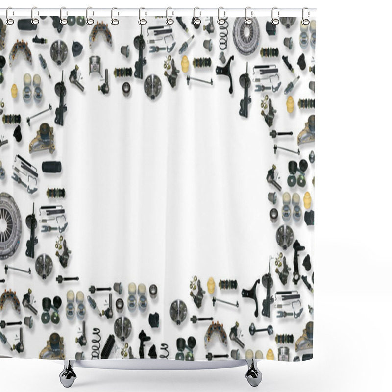 Personality  Spare Parts Car On The White Background Shower Curtains