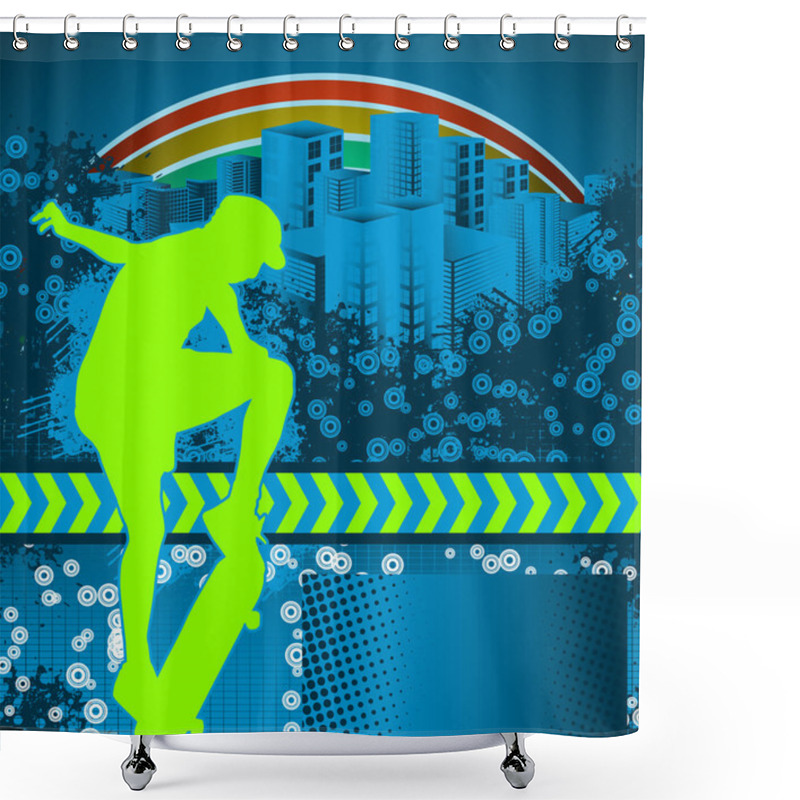 Personality  Abstract Grunge Background With Skateboarder Silhouette Shower Curtains