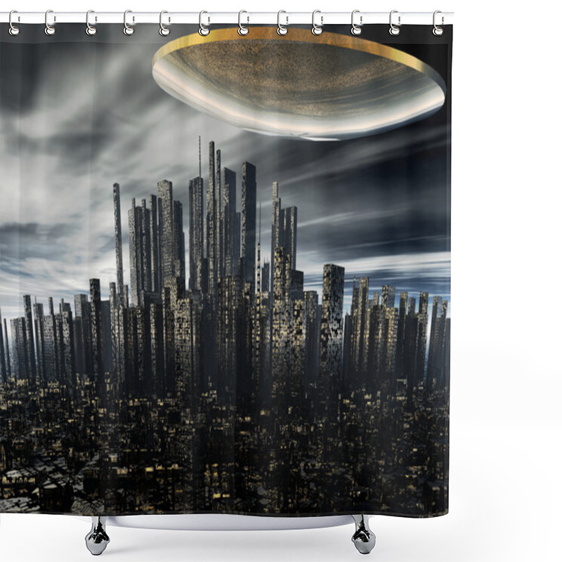 Personality  3d Alien UFO Space Ship Shower Curtains