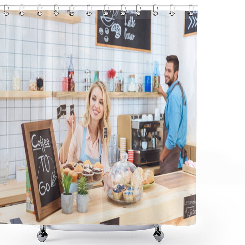 Personality  Smiling Waitress And Waitress Shower Curtains