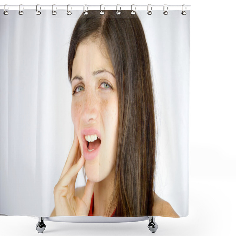 Personality  Young Woman Feeling Strong Teeth Pain Shower Curtains