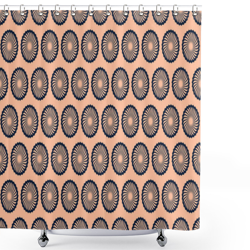 Personality  Elegant Geometric Pattern Featuring Navy Blue Swirling Circles On A Peach Background.  Perfect For Textile Design, Wallpaper, Or Website Backgrounds. Shower Curtains