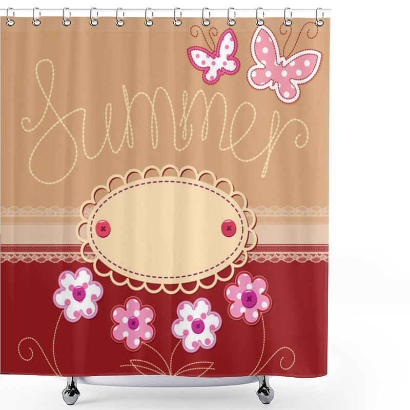 Personality  Romantic Summer Card With Laces, Butterflies And Flowers Shower Curtains