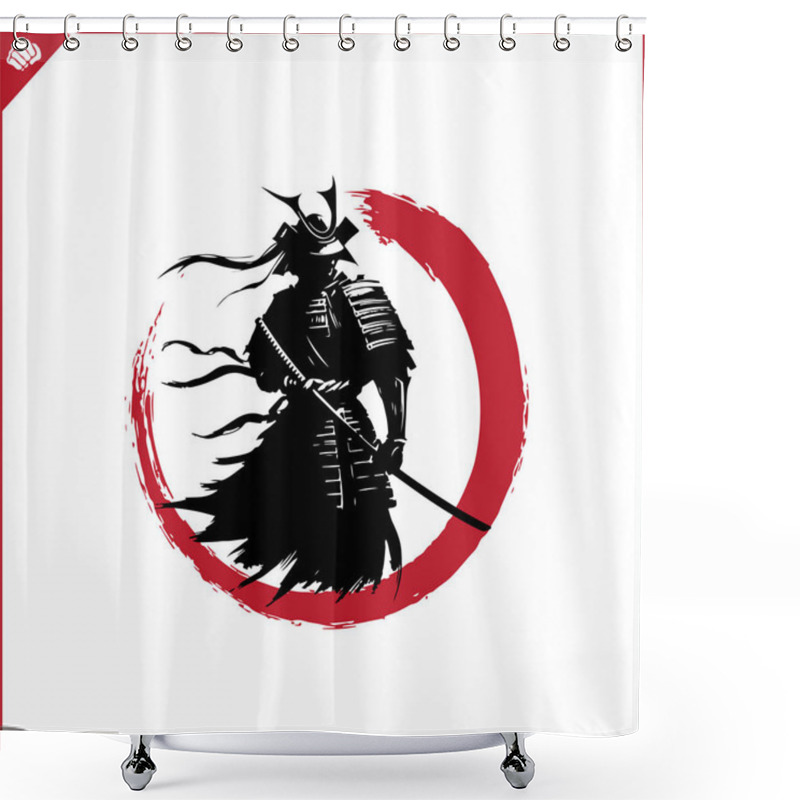 Personality  Samurai. Japan Warrior Whith Katana Sward. Graphic Logo. Vector EPS Shower Curtains