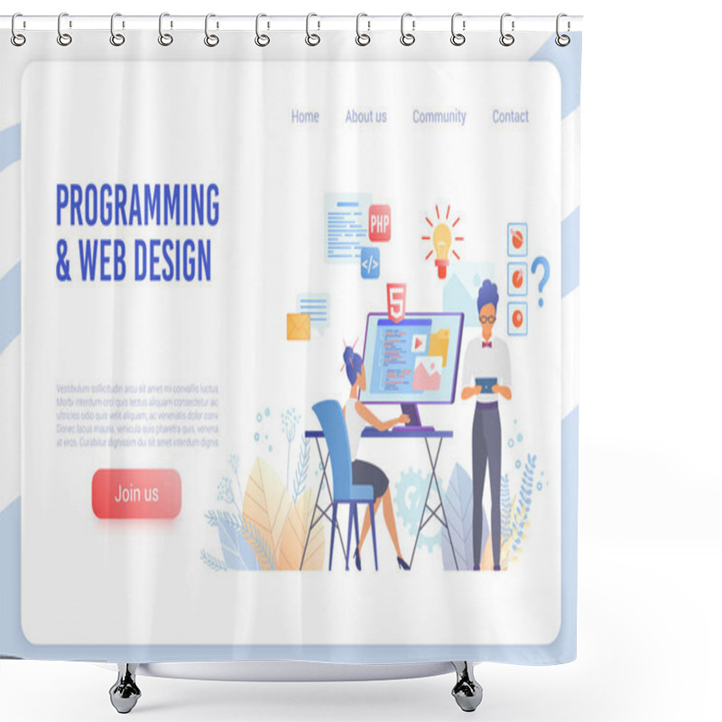 Personality  Programming And Web Design Flat Vector Landing Page Template Shower Curtains