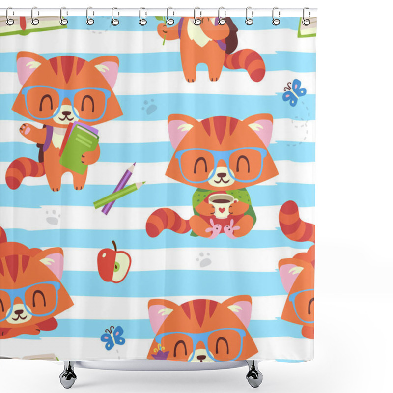 Personality  Vector Cartoon Style Kawaii Nerd Cat Set Shower Curtains