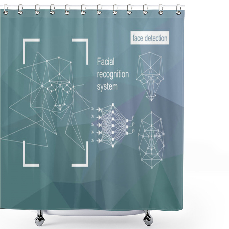 Personality  Technologies, Approaches To Face Recognition, Vector Concept.  Shower Curtains