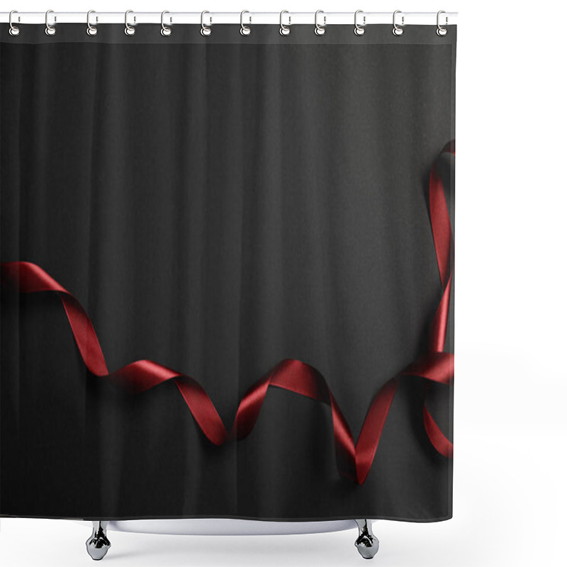 Personality  Top View Of Red Silk Wavy Ribbon On Black Background With Copy Space Shower Curtains