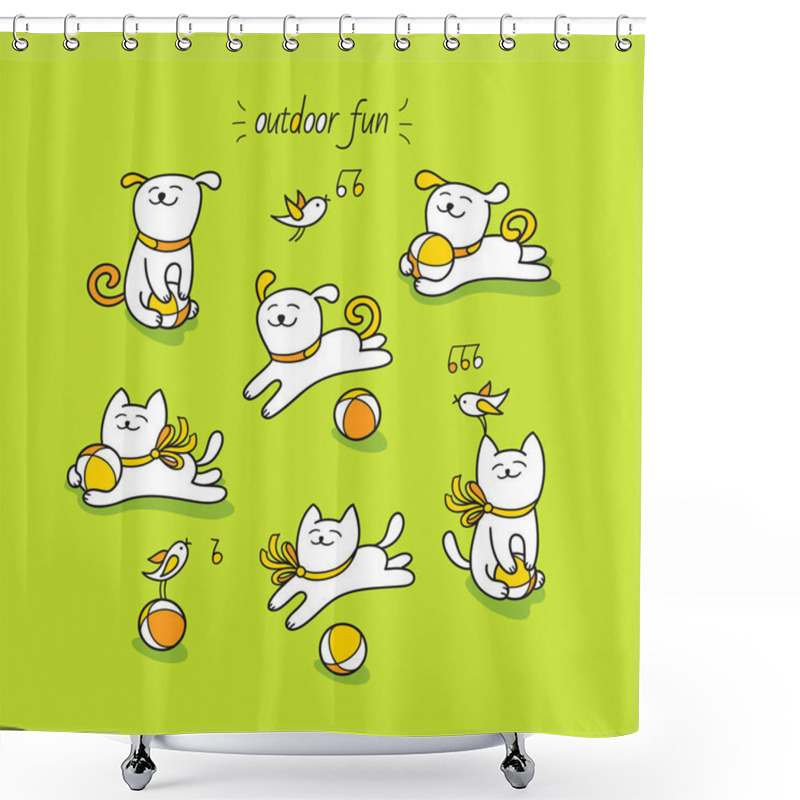 Personality  Little White Cat And Dog Shower Curtains