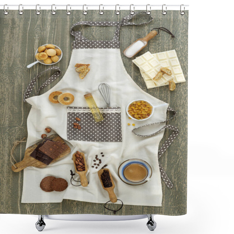 Personality  Kitchen Apron With Ingredients And Props Shower Curtains