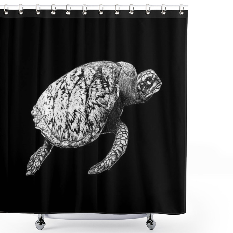 Personality  Ocean Turtle On An Isolated Black Background. Vector Illustration EPS 8. Shower Curtains