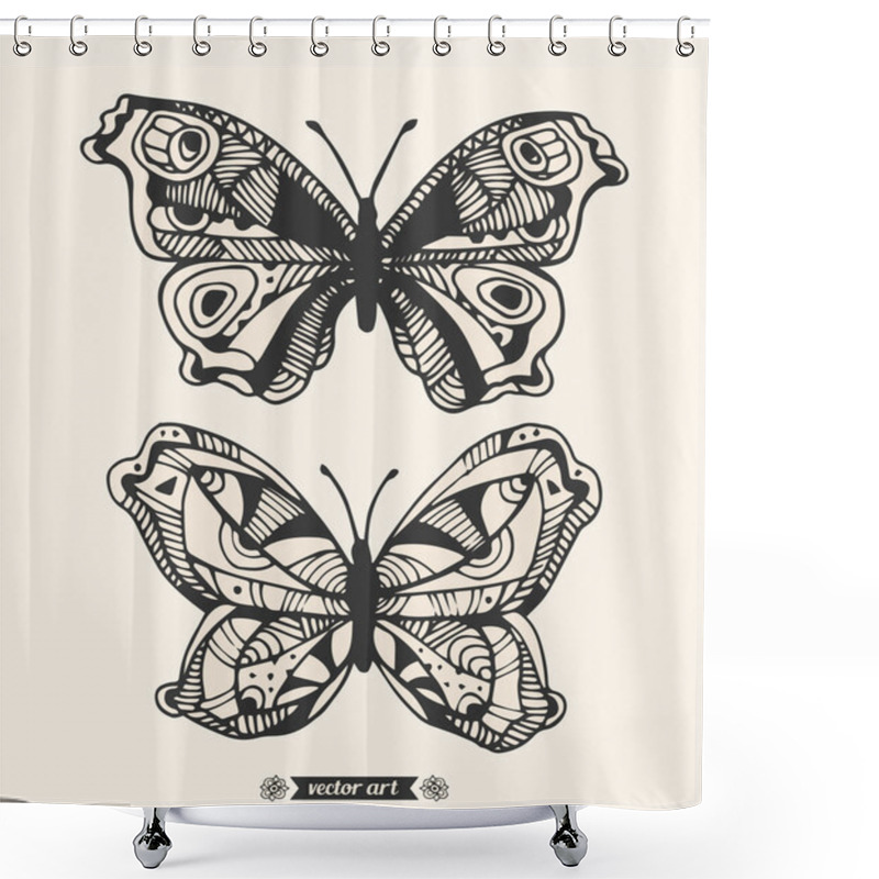 Personality  Outline Monochrome Butterflies Shower Curtains