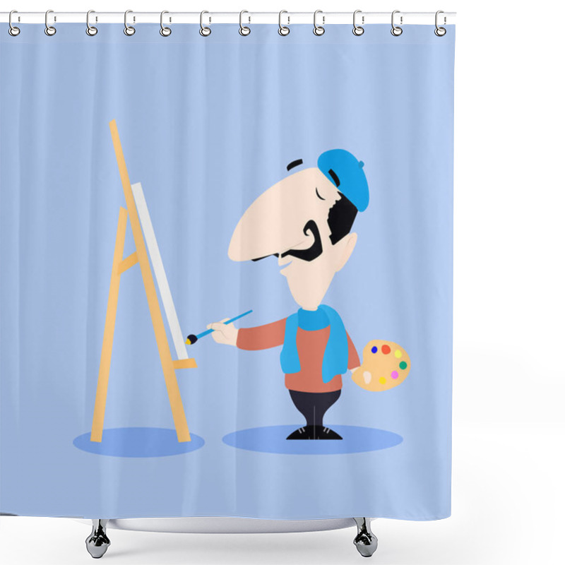 Personality  Male Artist Cartoon Character Painting On A Canvas With A Brush Shower Curtains