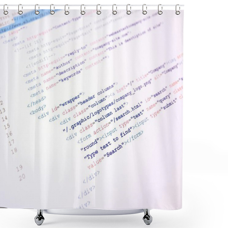 Personality  Code Of HTML Language On White Background Shower Curtains