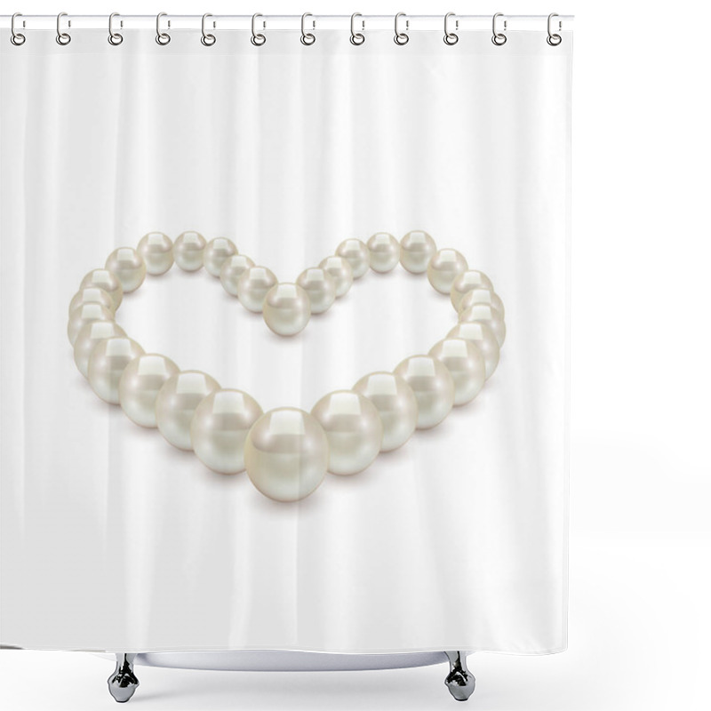 Personality  Shiny Realistic Pearl Necklace In The Shape Of Heart On White Background Shower Curtains