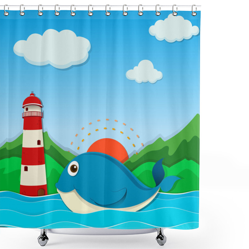 Personality  Whale Swimming In The Ocean Shower Curtains