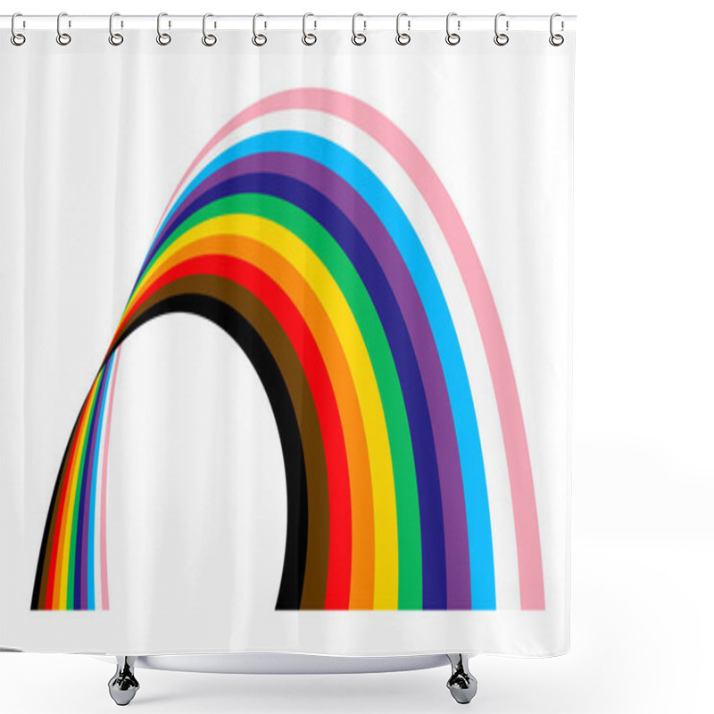 Personality  Pride Wavy Lines Shape. Modern Wave Icon With LGBTQ Pride Flag Colours. Colored Striped Shape For Design. Vector Illustration Isolated On White Background. Shower Curtains