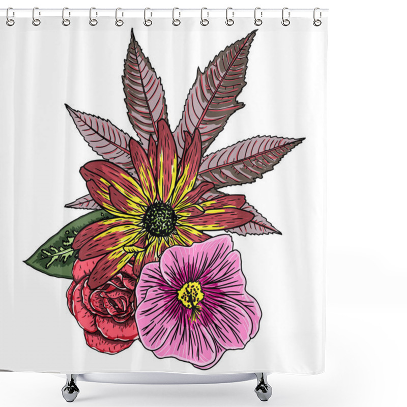 Personality  Drawing Of Spring Bouquet With Various Flowers  Shower Curtains