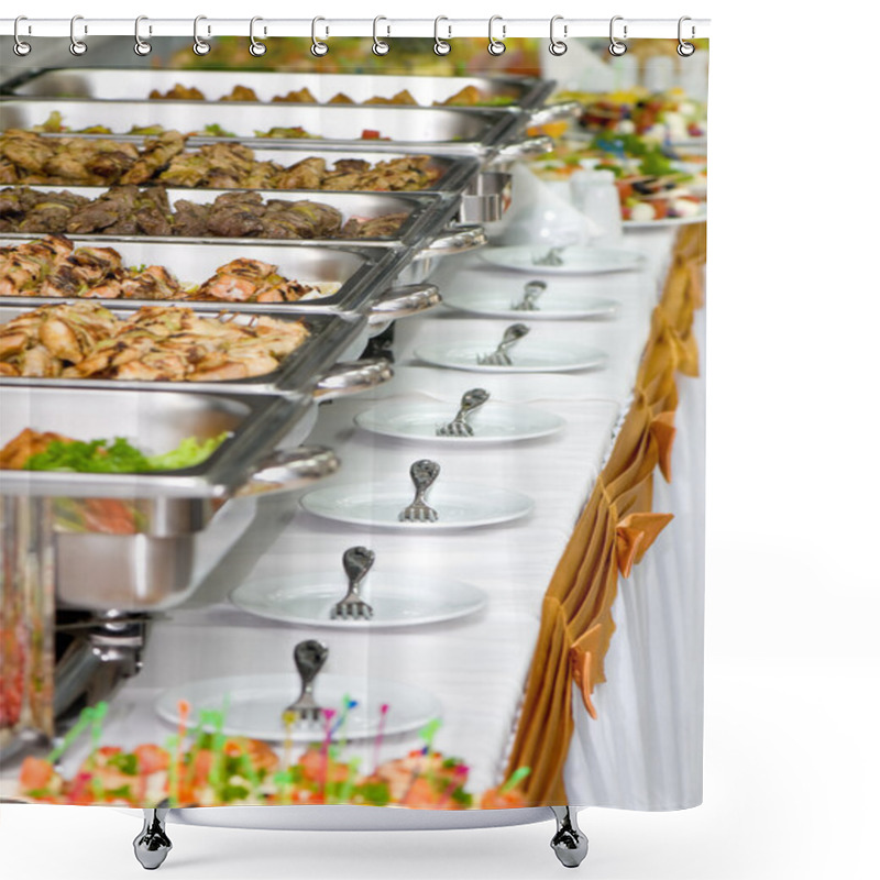 Personality  Banquet Meals Served On Tables Shower Curtains