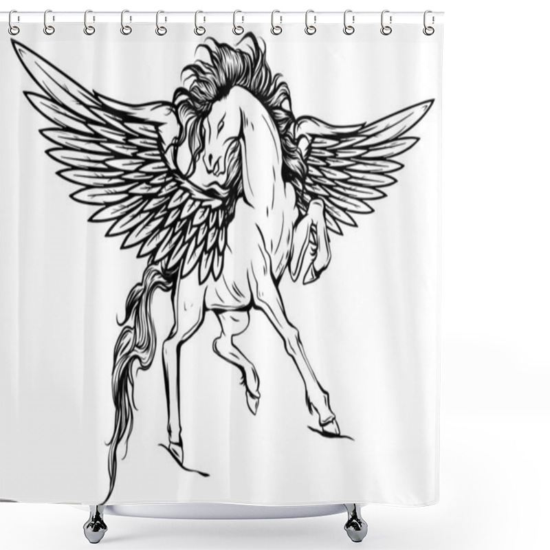 Personality  White Pegasus, Mythological Winged Horse, Illustration Isolated On White Background Vector Shower Curtains