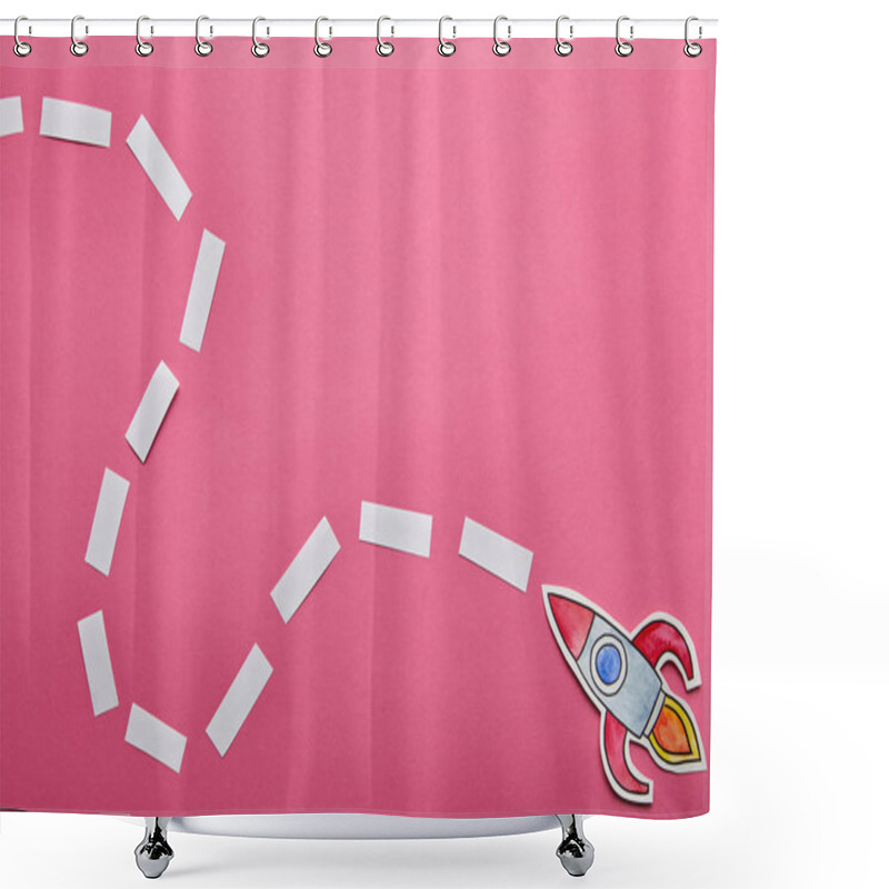 Personality  Top View Of Rocket With Direction On Pink Background Shower Curtains