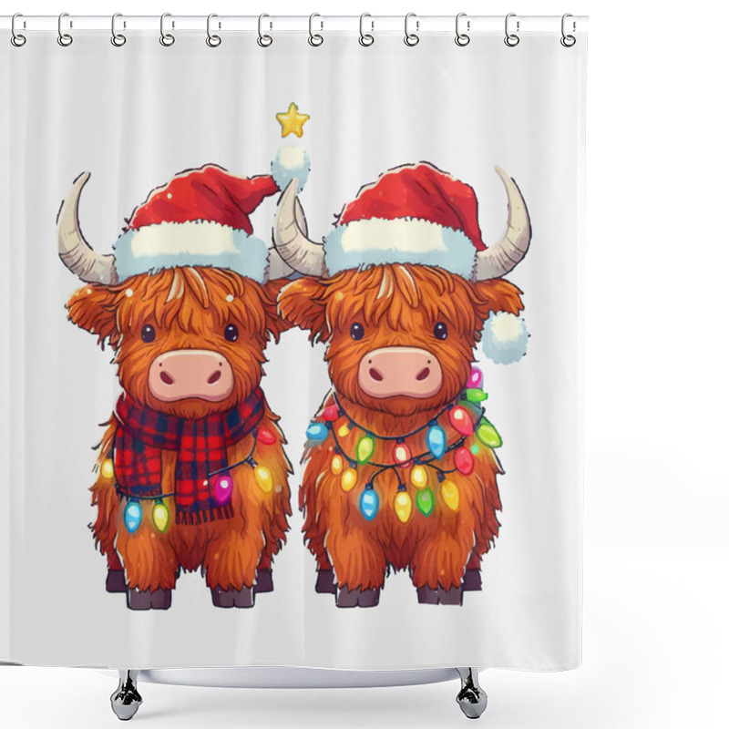 Personality  Christmas Highland Cows  Vector File Shower Curtains